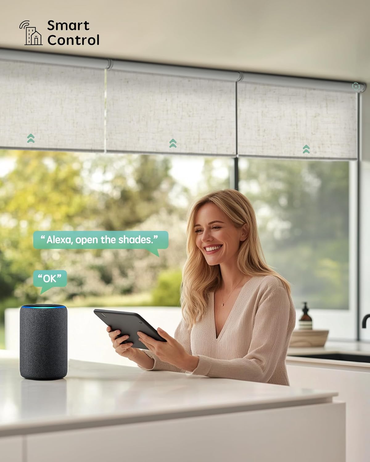 Yoolax Smart Coupled Roller Shades Compatible with Alexa Google, Motorized Blinds with Remote Blackout Coupled Roller Shades for X-Large Windows, Custom Size (XL Coupled-Linen Beige)