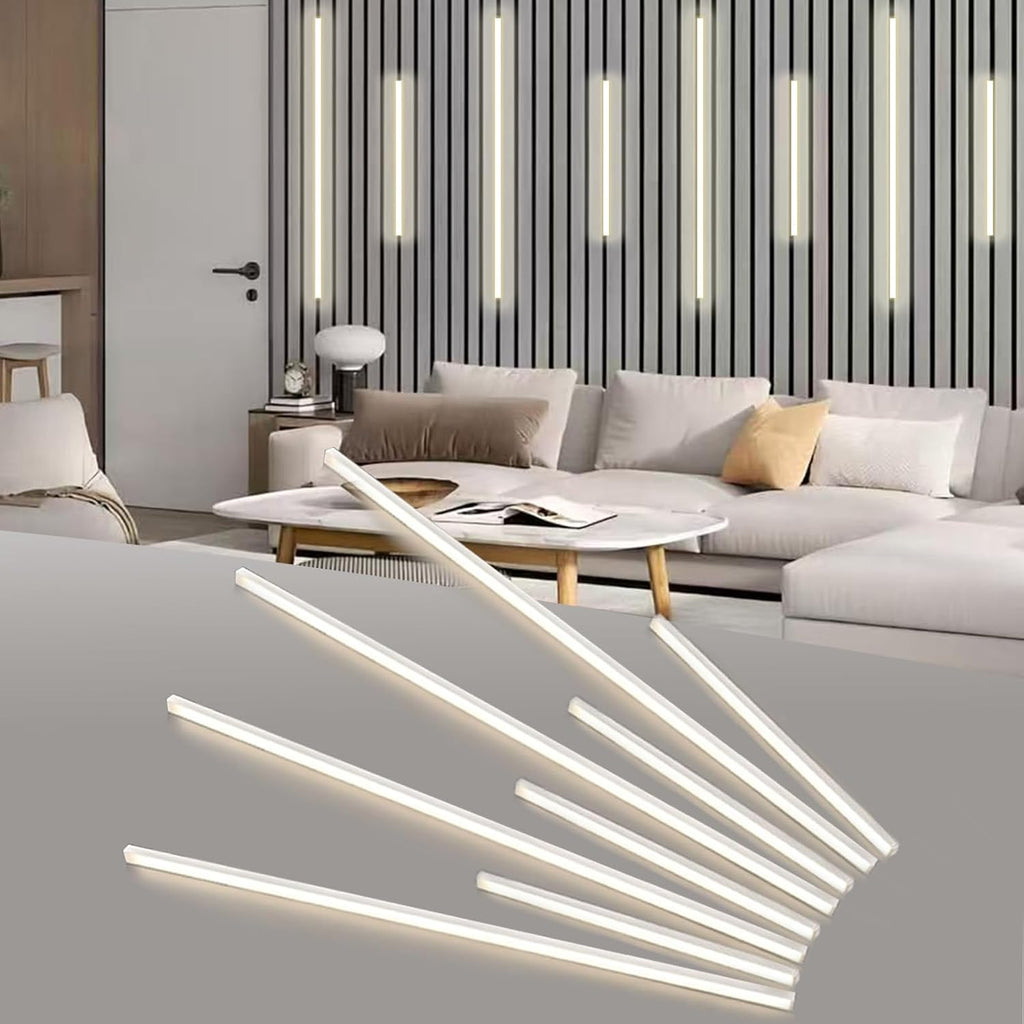 Besseto LED Wall Panel Light,Wood Slat Wall Panel LED Strip Light,3000K Touchable Switch Dimmable LED Aluminum Channel Light for Living Room Bedroom Bathroom Stairs (Silver-8PCS)