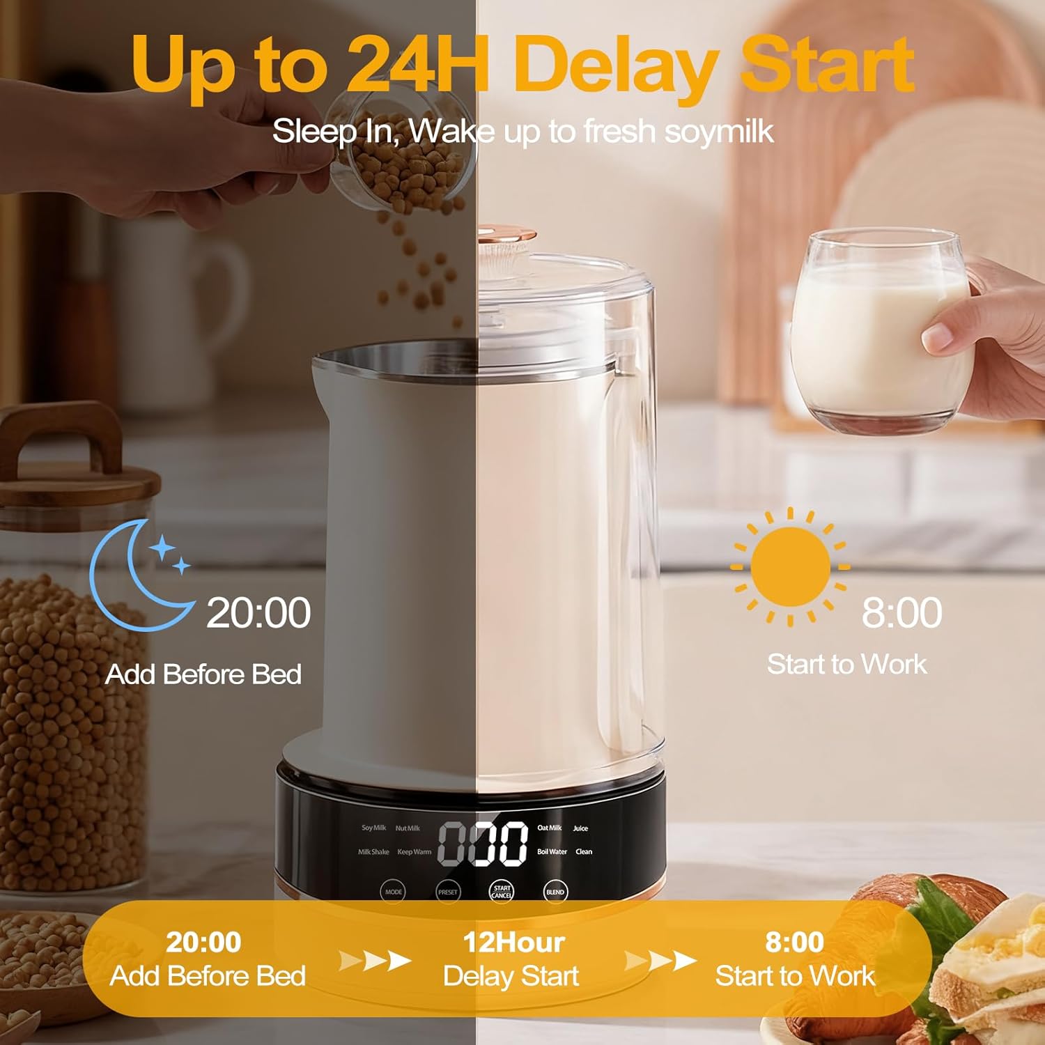 10 in 1 Nut Milk Maker Machine, 40oz/1.2L Soy Milk Maker with Auto Clean/24H Delay/Keep Warm/Boil Water, Almond Milk Maker for Homemade Oat, Juice, Milk Shakes, Plant Based and Dairy Free Beverages