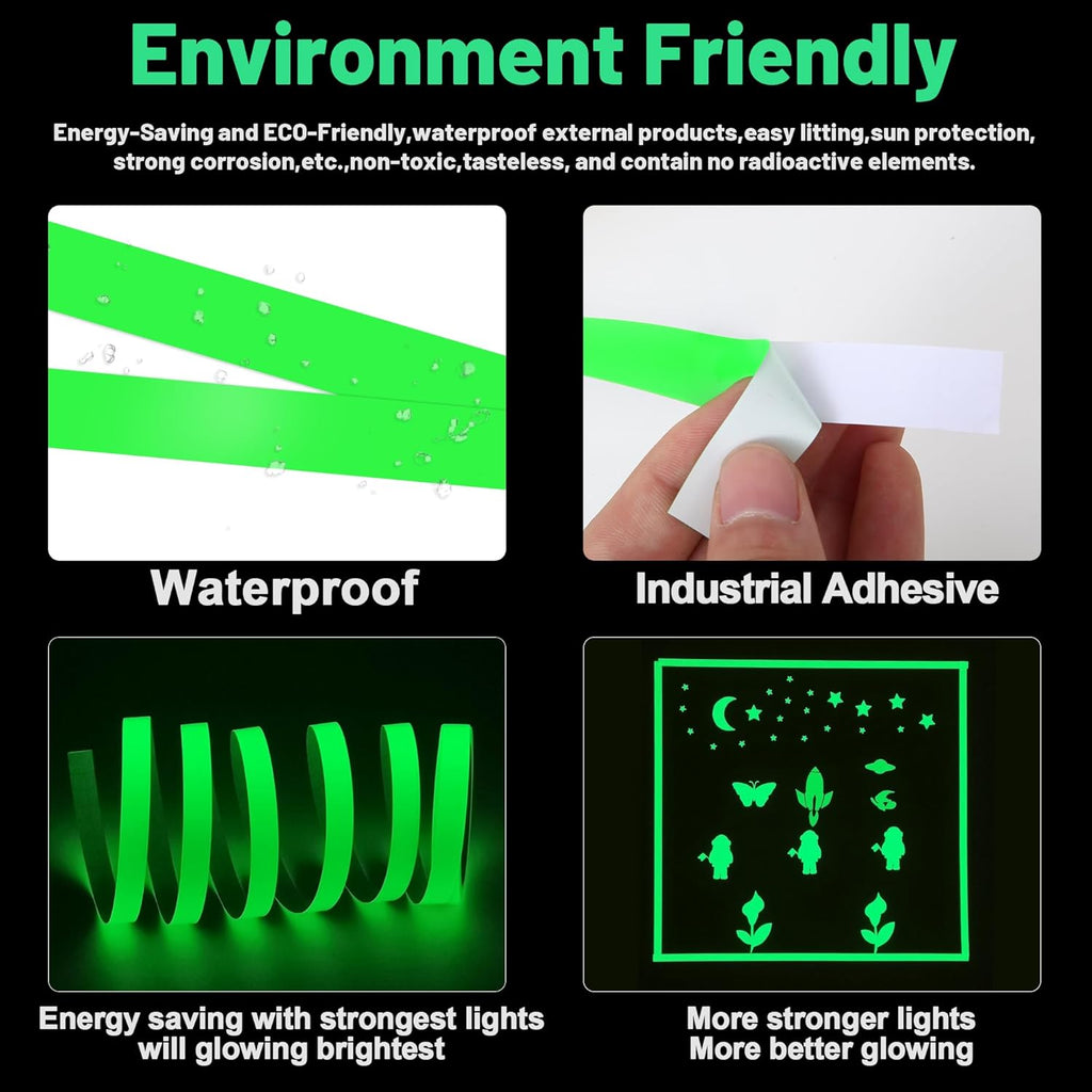 Glow Tape Glow in The Dark Waterproof Outdoor 0.6 Inch x 33 Feet Fluorescent Tape Luminous Tape Halloween Decorations and Stage