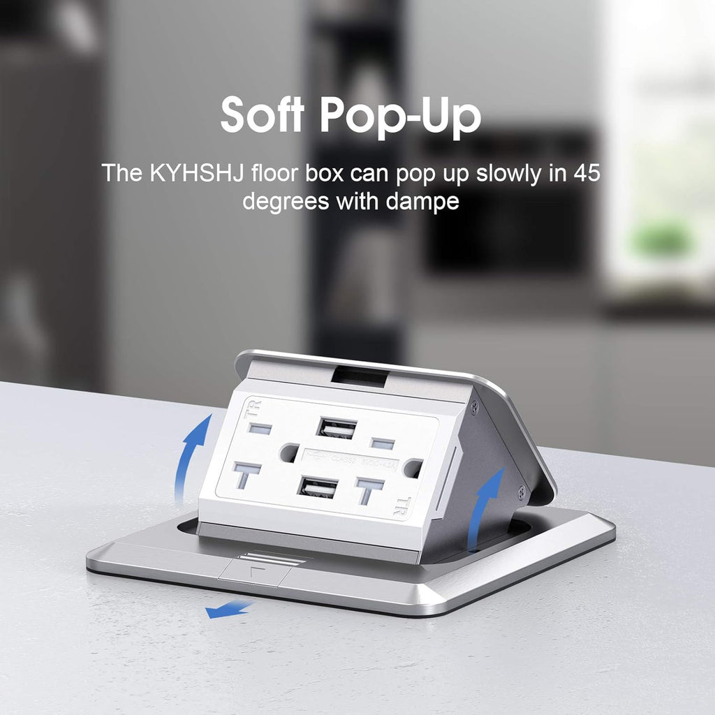 KYHSHJ 4.8A USB Chargers Pop Up Floor Waterproof Electrical Outlet Receptacle Stainless Steel Box, Silver