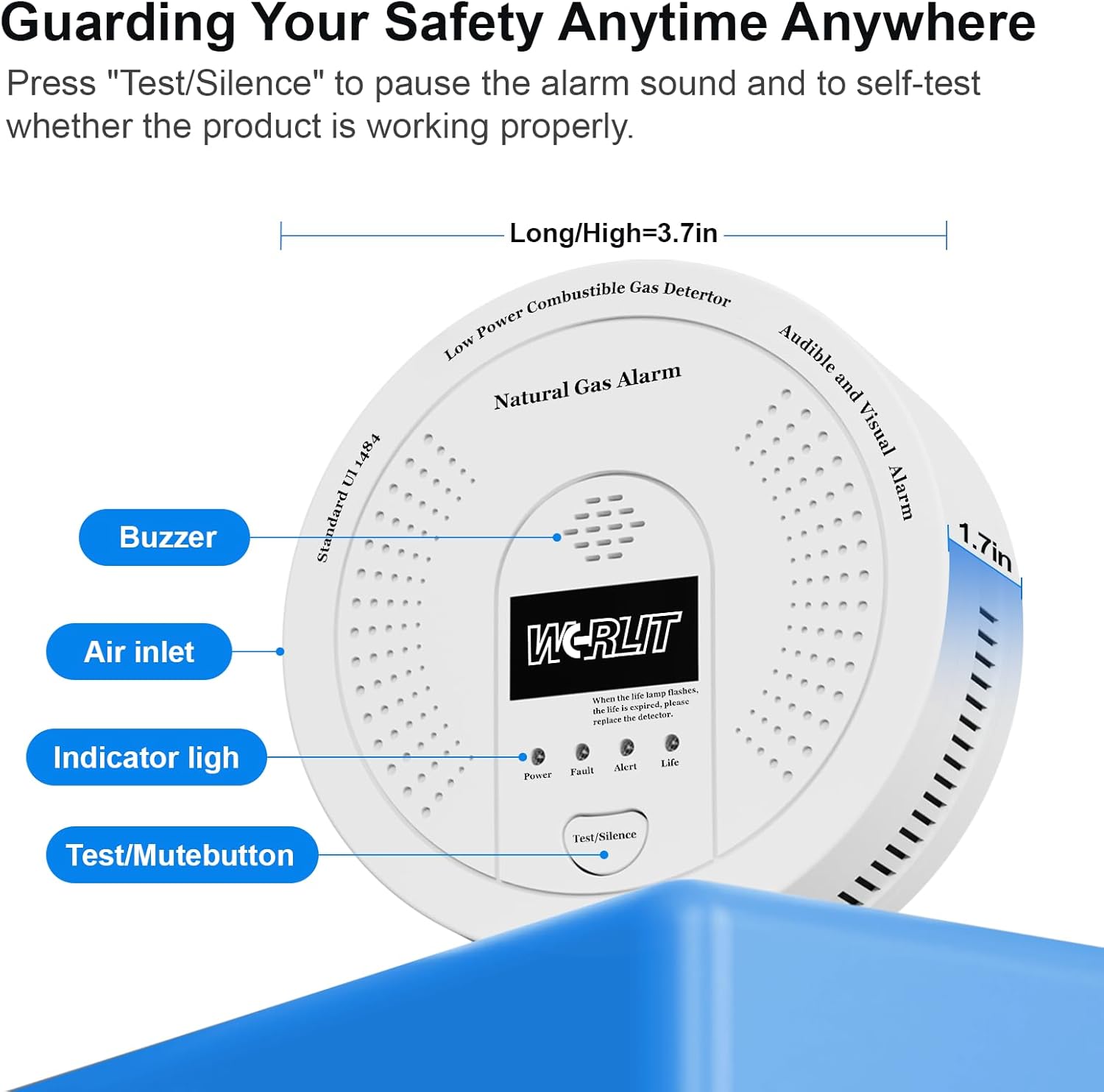 Explosion-Proof Natural Gas Detector Alarm - Ultra-Sensitive CH4/Propane Gas Leak Alert with 85dB Siren & Strobe Light, 10-Second Response Battery Methane Gas Monitor for Home RV Battery Include