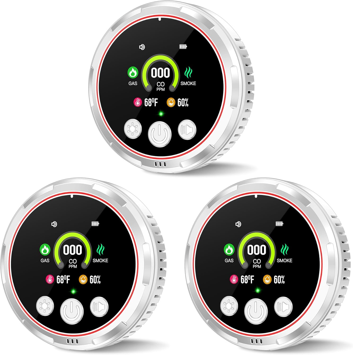 3 Pack Smoke Carbon Monoxide Detectors Plug in, 5in1 Portable Carbon Monoxide Detector & Natural Gas Leak Detector Battery Backup, Real-Time Monitor Smoke, CO Gas Detector Alarm for Home,Travel RV