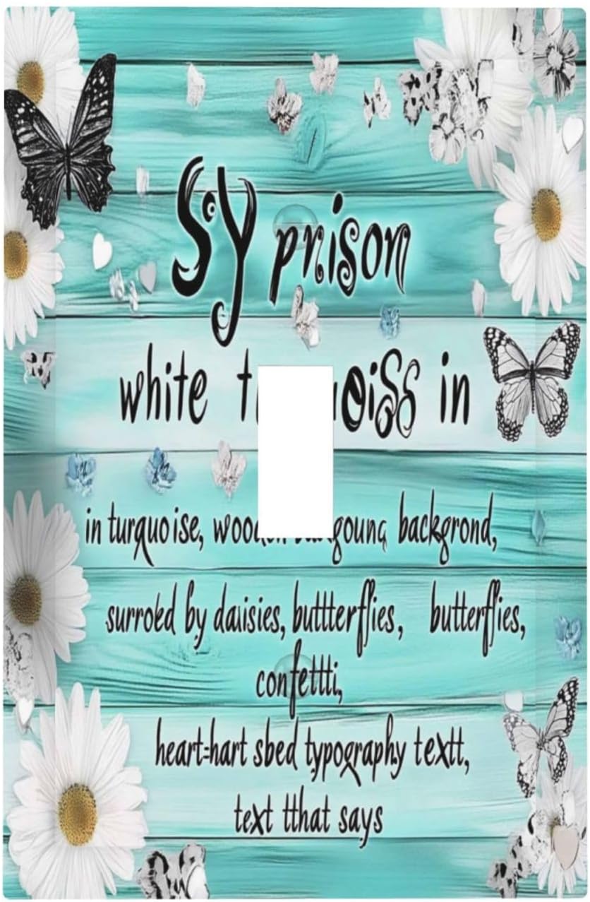Teal Butterfly Daisy Rustic Wooden Signs Decorative Light Switch Cover 1 Gang Single Toggle Device Electrical Faceplate Switchplates Decorator Outlet Wall Plate For Farmhouse Cabin Decor