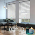 Yoolax Motorized Matter Zebra Blinds Compatible with Alexa, Google Home, Apple HomeKit, Light Filtering Dual Layer Sheer Blinds, Privacy Light Control Horizontal Window Blind (70% Jacquard White)