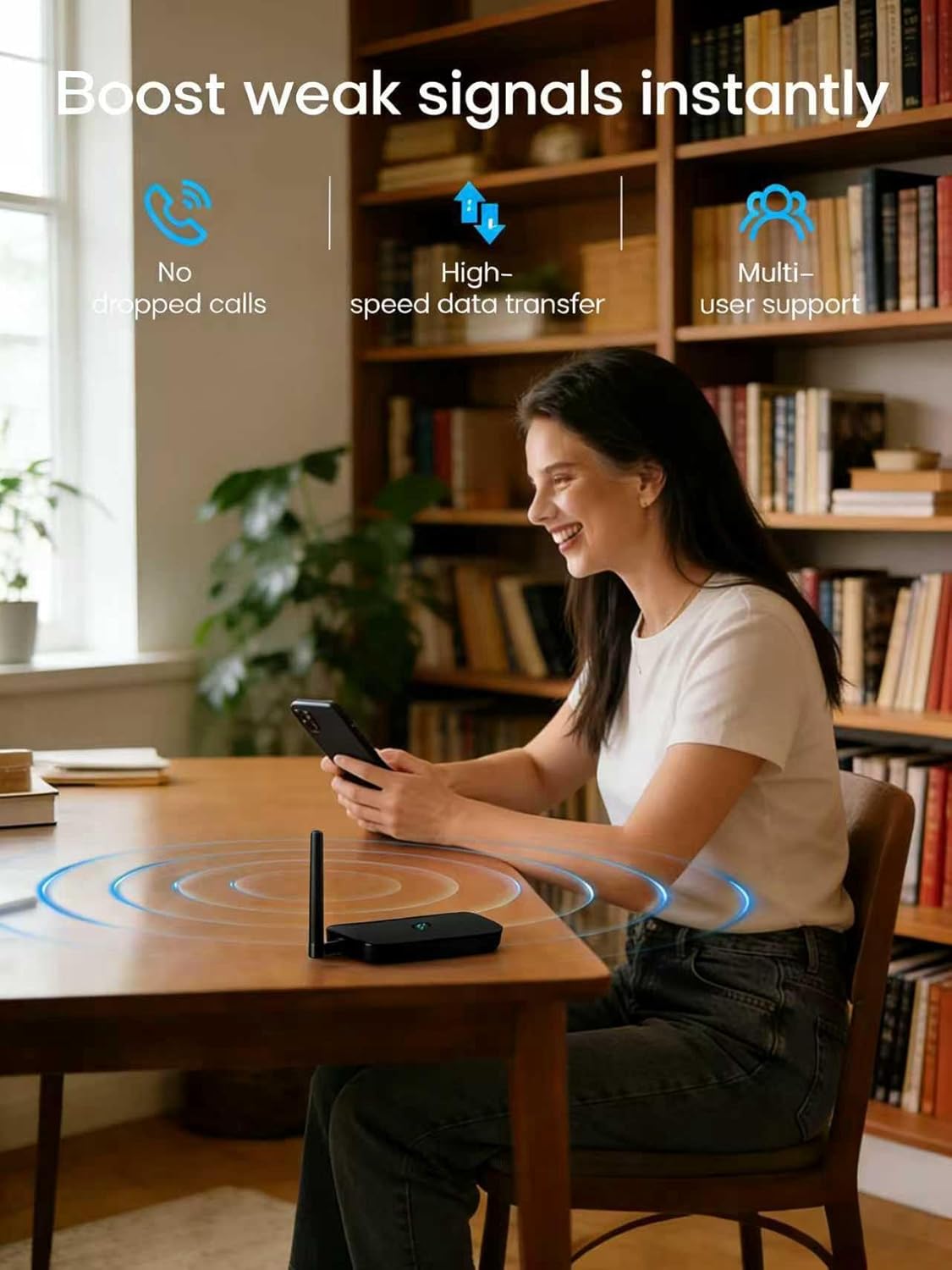 Cell Phone Booster for Home Office | Up to 2500 Sq Ft | Cell Phone Signal Booster Boosts 5G, 4G LTE for All U.S. Carriers—Verizon, AT&T, T-Mobile&More | App Support | FCC Approved