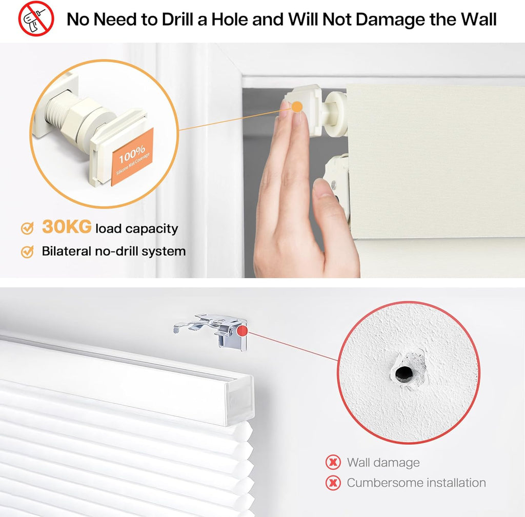 LazBlinds No Drill Blinds for Indoor Windows, Blackout Roller Shades, Cordless Window Blackout Blinds, Thermal Insulated Fabric UV Protection for Home and Office, 32.5" W x 48" H, Cream