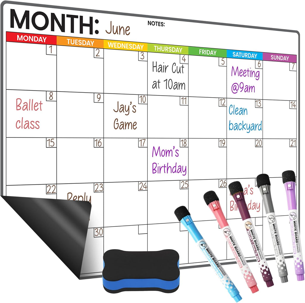Refrigerator Calendar Magnetic Dry Erase - 17 x 12 iches Magnet Calendar for Fridge, Monday Start | Family Schedule Board, to-Do List & Work | Include 5 Markers & Eraser by Freedom Mastery