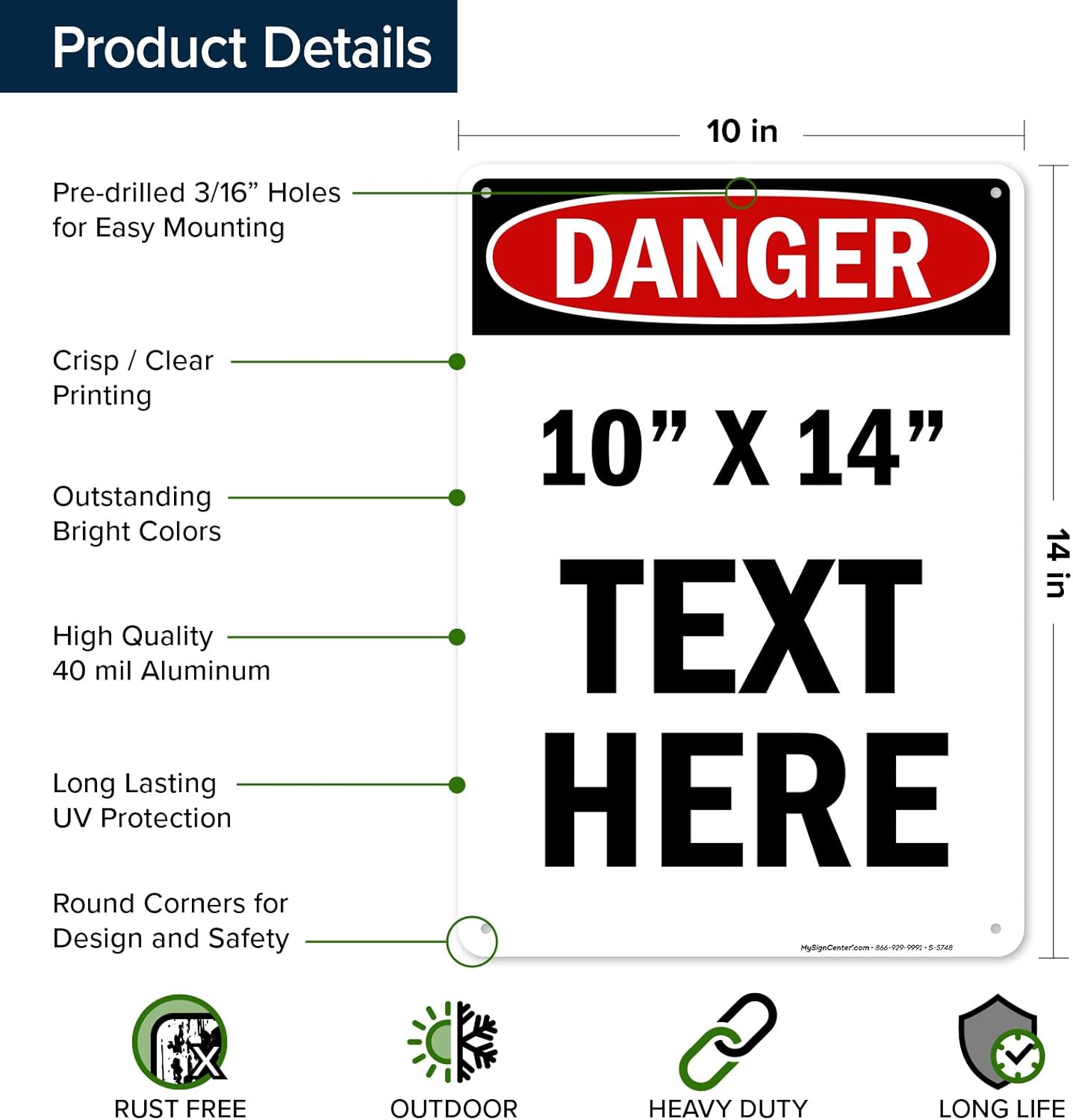 Custom Danger Sign, OSHA Sign, 10x14 Inches, Rust Free .040 Aluminum, Fade Resistant, Made in USA by My Sign Center