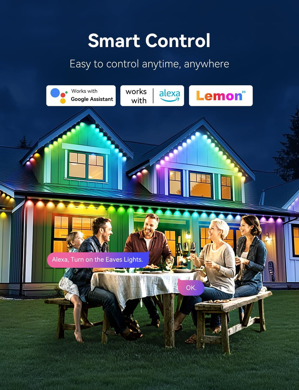 Permanent Outdoor Lights -Smart Eave Lights for House150ft with 108 LED,RGB+IC IP67 Waterproof Eternity Lighting for Daily Decor, Work with Remote, APP, Alexa, Google Assistant