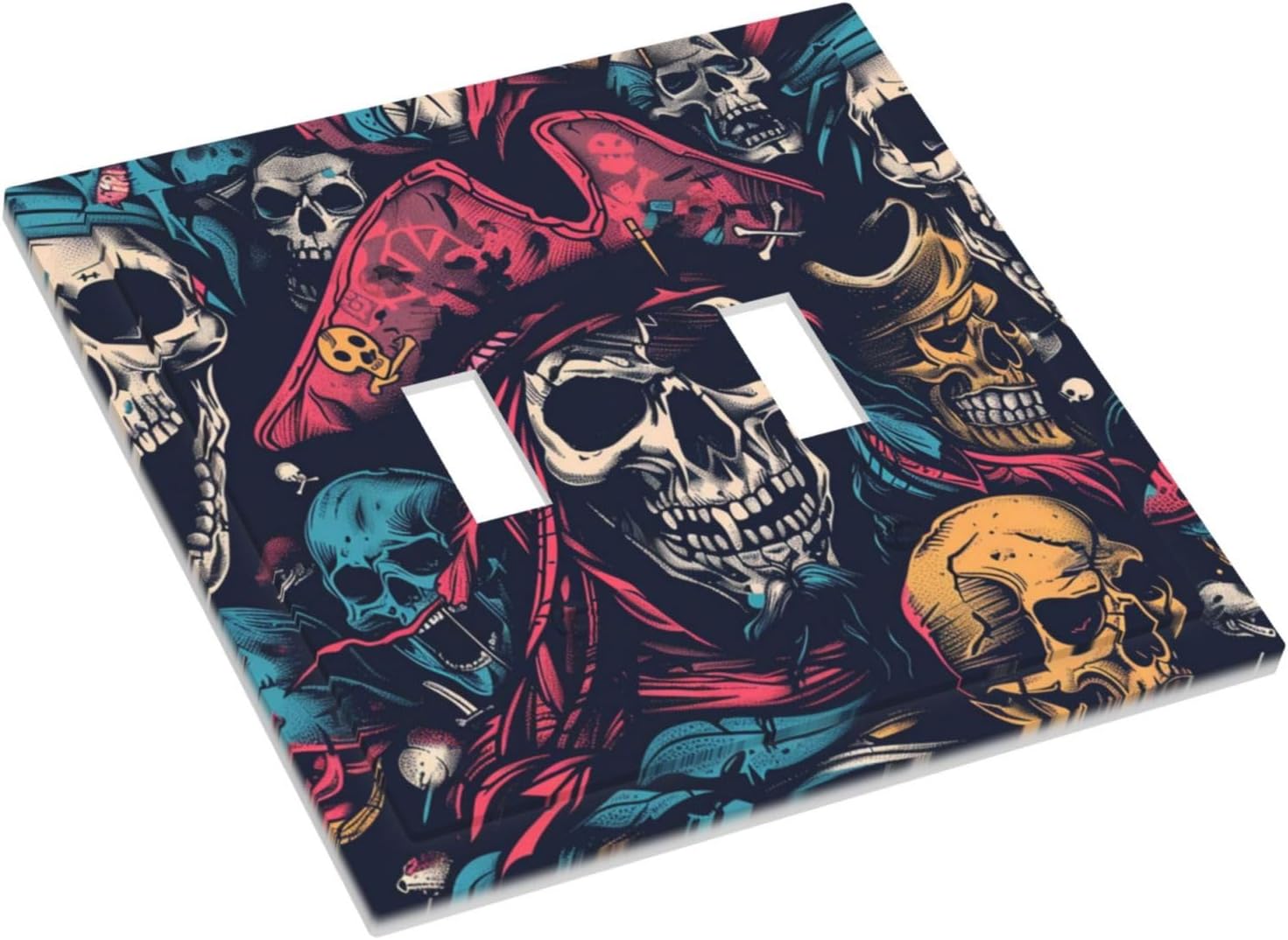 Decorative Switch Plates Pirate Colourful Skeleton Red Hat 2 Gang Double Toggle Outlet Light Switch Cover Wall Plate Electrical Faceplate For Farmhouse Cabin Decor
