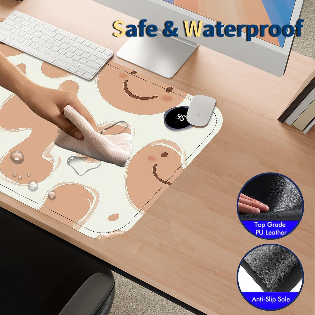 Heated Mouse Pad with 3 Temperature Settings(104°F–122°F),Large 24x14.2 Inch PU Leather Heated Desk Mat,Waterproof Warming Pad for Office,Gaming & Cold Hands Relief,Abstract Geometrical