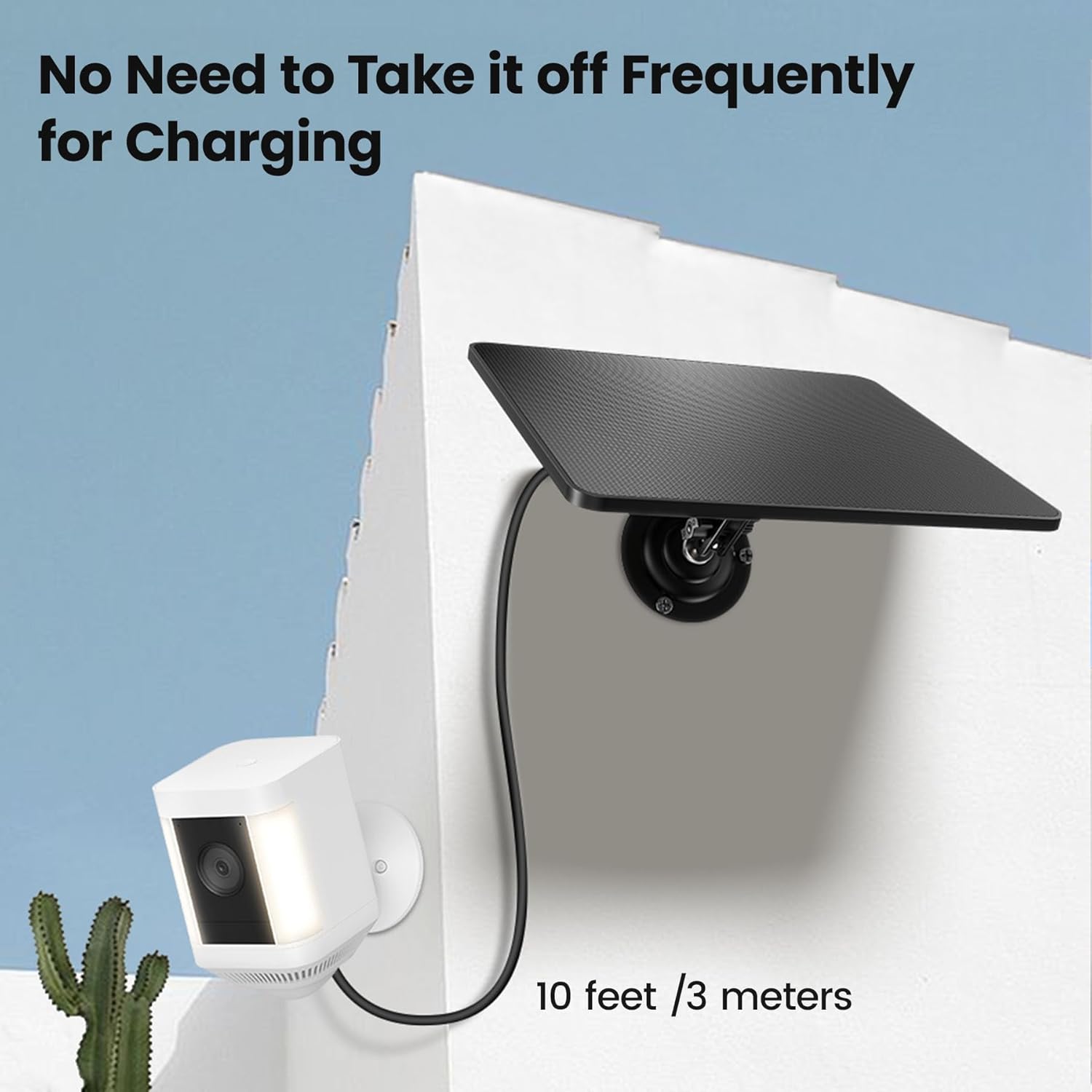 KJK 6W Solar Panel for Security Cameras – Solar Battery Charger with Micro USB & USB-C | IP66 Waterproof | 360° Adjustable Mount