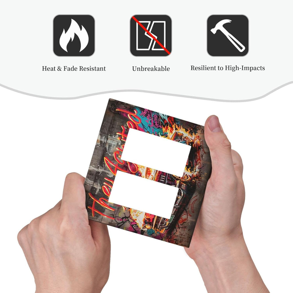 Decorative Outlet Covers Hip Hop Street Graffiti Flame Car 2 Gang Double GFCI Rocker Electrical Wall Panels Light Switch Cover Plate for Bedroom living Room Decor