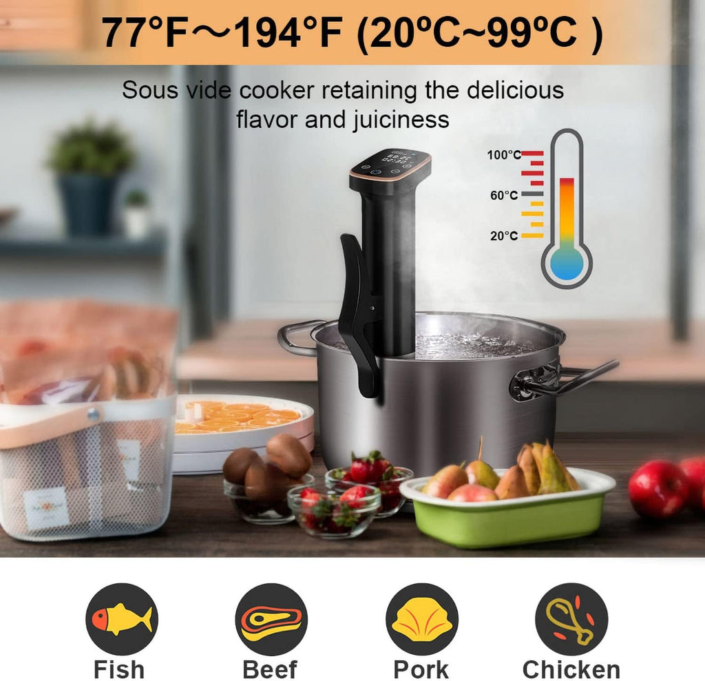 Sous Vide Machine 1100W Sous Vide Cooker, IPX7 Waterproof Immersion Circulator Precisional Cooker with Temperature Control, Digital Timer, Ultra-quiet Working & Fast Heating, Touch Control