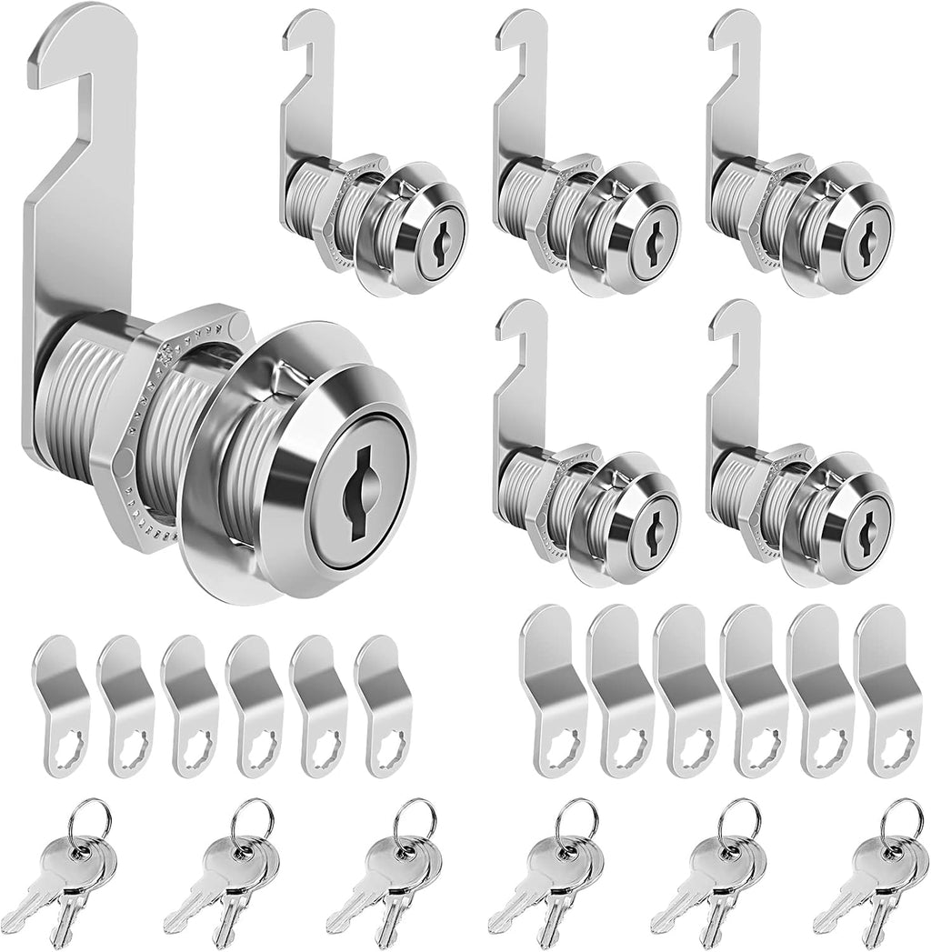 Cam Locks Cabinet Locks Keyed Alike, 1-1/8'' (Length) Cylinder Fits on 7/8'' Max Panel Thickness, Secure Files Drawers Mailbox RV Storage Locks Replacement Set, Zinc Alloy (1-1/8 Inch 6Pcs)
