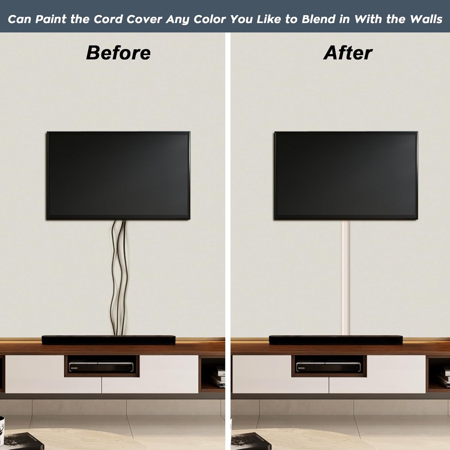62.8in Cable Cover Wall, Beige Wire Cover for Wall, Paintable Cord Cover Wall Kit, Cord Hiders for TV on Wall, Hide Cords Wall Mounted TV - Cord Concealer Cable Channel 4xL15.7in W0.98in H0.5in