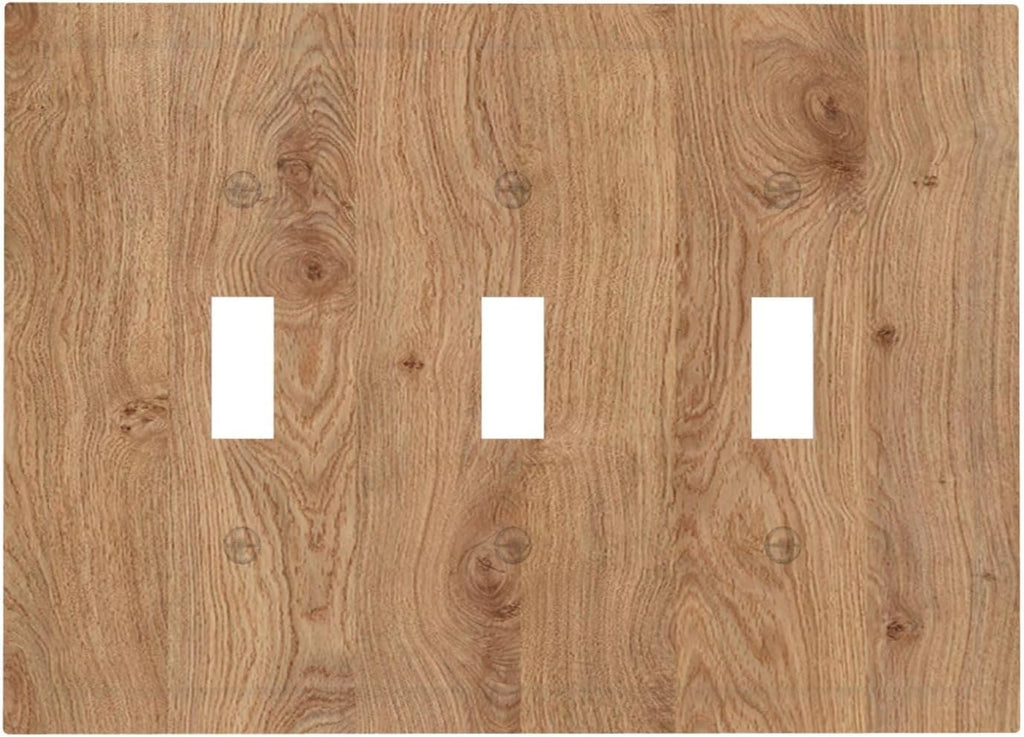 Decorative Switch Plates Vintage Rustic Wood Color Brown Wood Grain 3 Gang Wall Plate Faceplate Triple Toggle Light Switch Cover Electrical Wall Panels for Farmhouse Cabin Decor