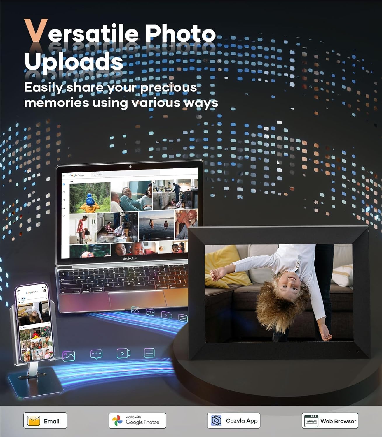 Cozyla 10.1'' WiFi Digital Picture Frame AI-Enhanced Free Unlimited Storage Auto-Rotate Share Photo＆Video via Apps from Phone Smart Digital Photo Frame Electric Picture Frame Slideshow Display Black