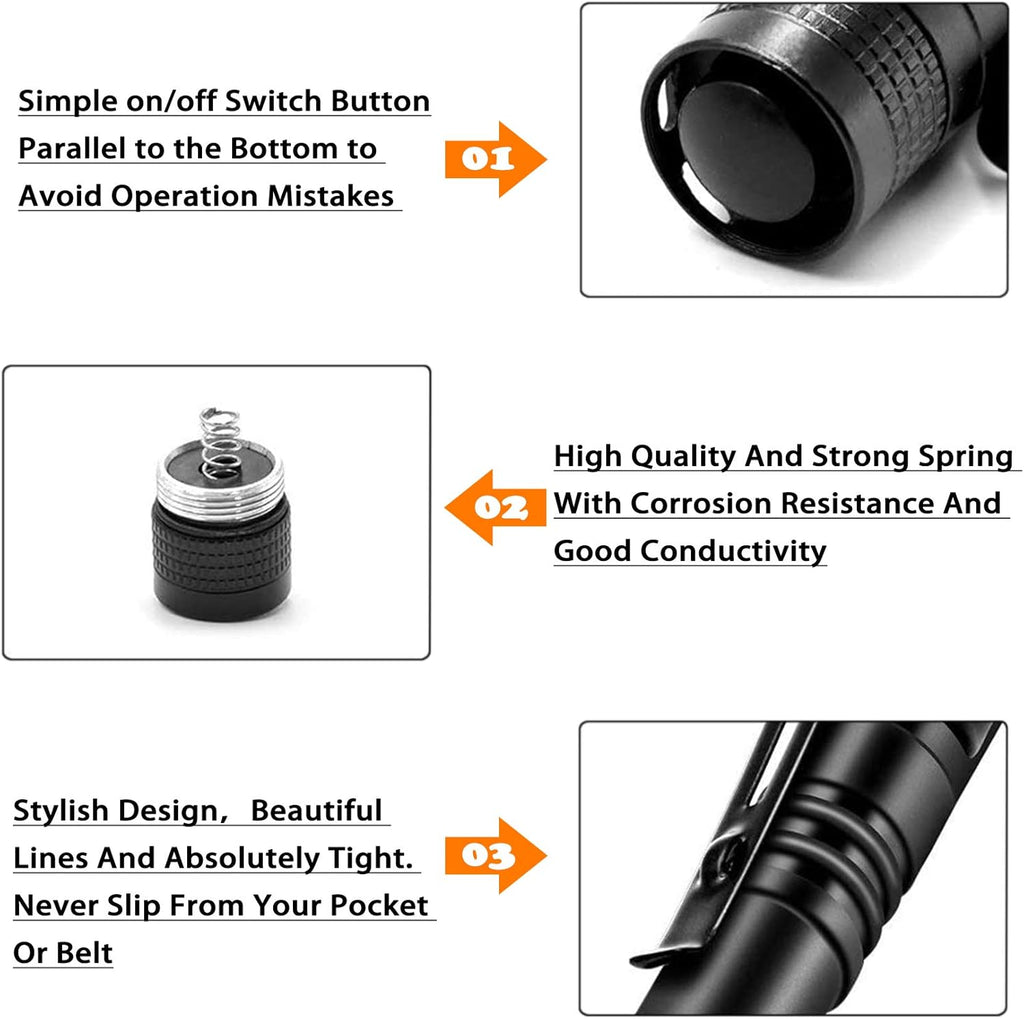 CZS LED Flashlight Penlight 1000 Lumens Battery-Powered Handheld Pen Light Pocket Torch Powered by 2AAA Battery,5 PCS (Battery Not Included)