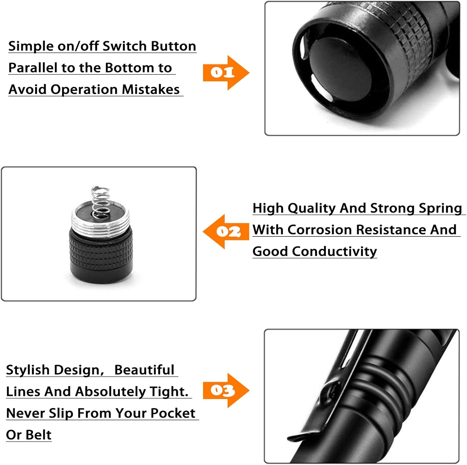 CZS LED Flashlight Penlight 1000 Lumens Battery-Powered Handheld Pen Light Pocket Torch Powered by 2AAA Battery,5 PCS (Battery Not Included)