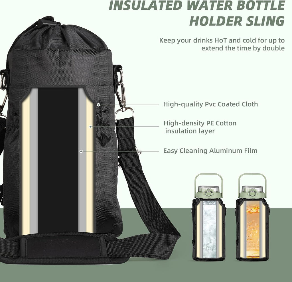 64oz Glass Water Bottle with Straw and Sleeve Half Gallon Motivational Water Bottle with Time Marke and Strap 2L Leakproof Borosilicate Reusable Water Jug for Gym Outdoors