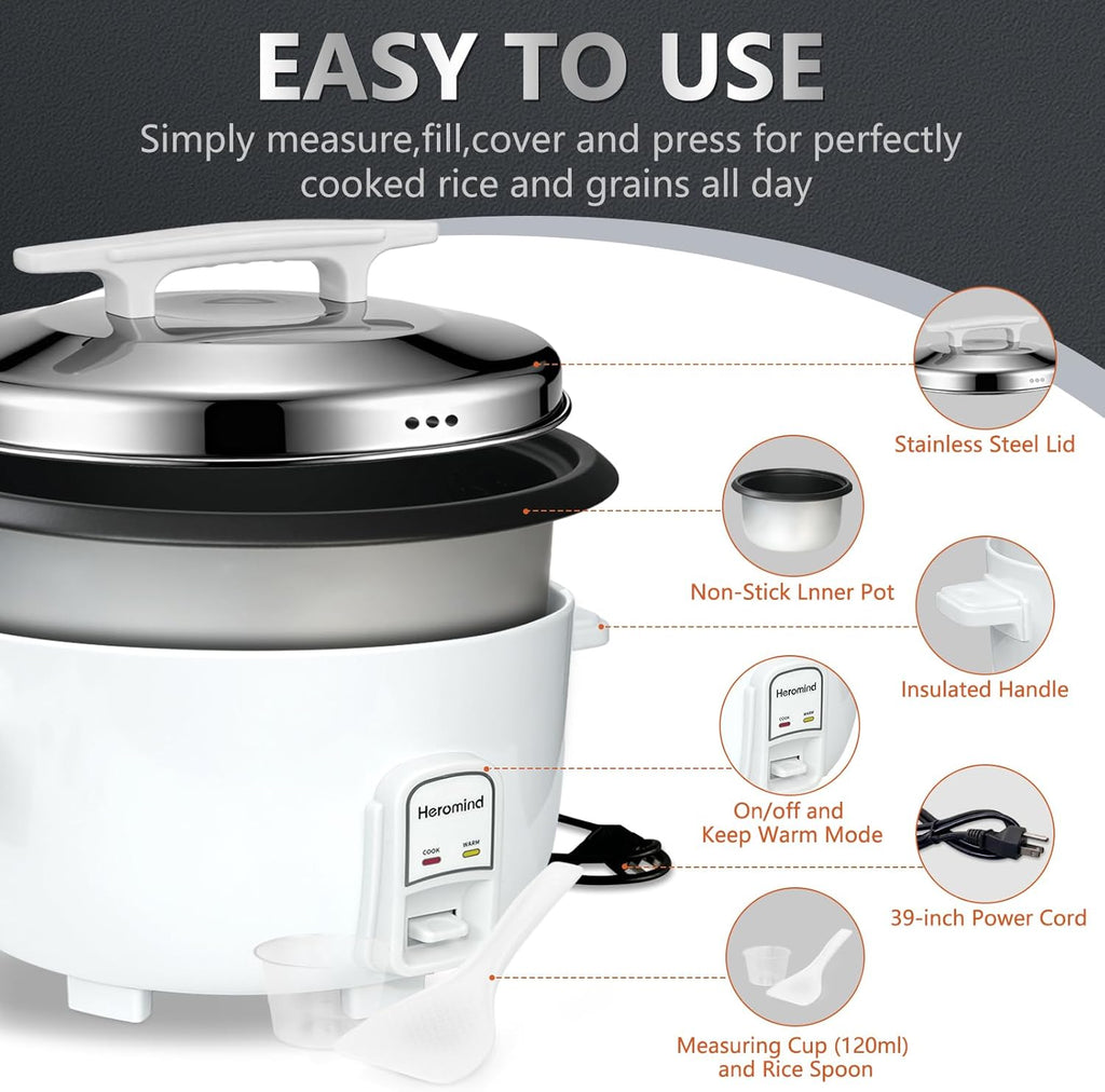 Commercial Rice Cooker, 46-Cup Rice Cooker, 9Qt / 10 L Large Rice Cooker with Nonstick Inner Pot, Fast Cooking and Auto Keep Warm, with Rice Cup and Paddle, Easy to Clean, 1600W
