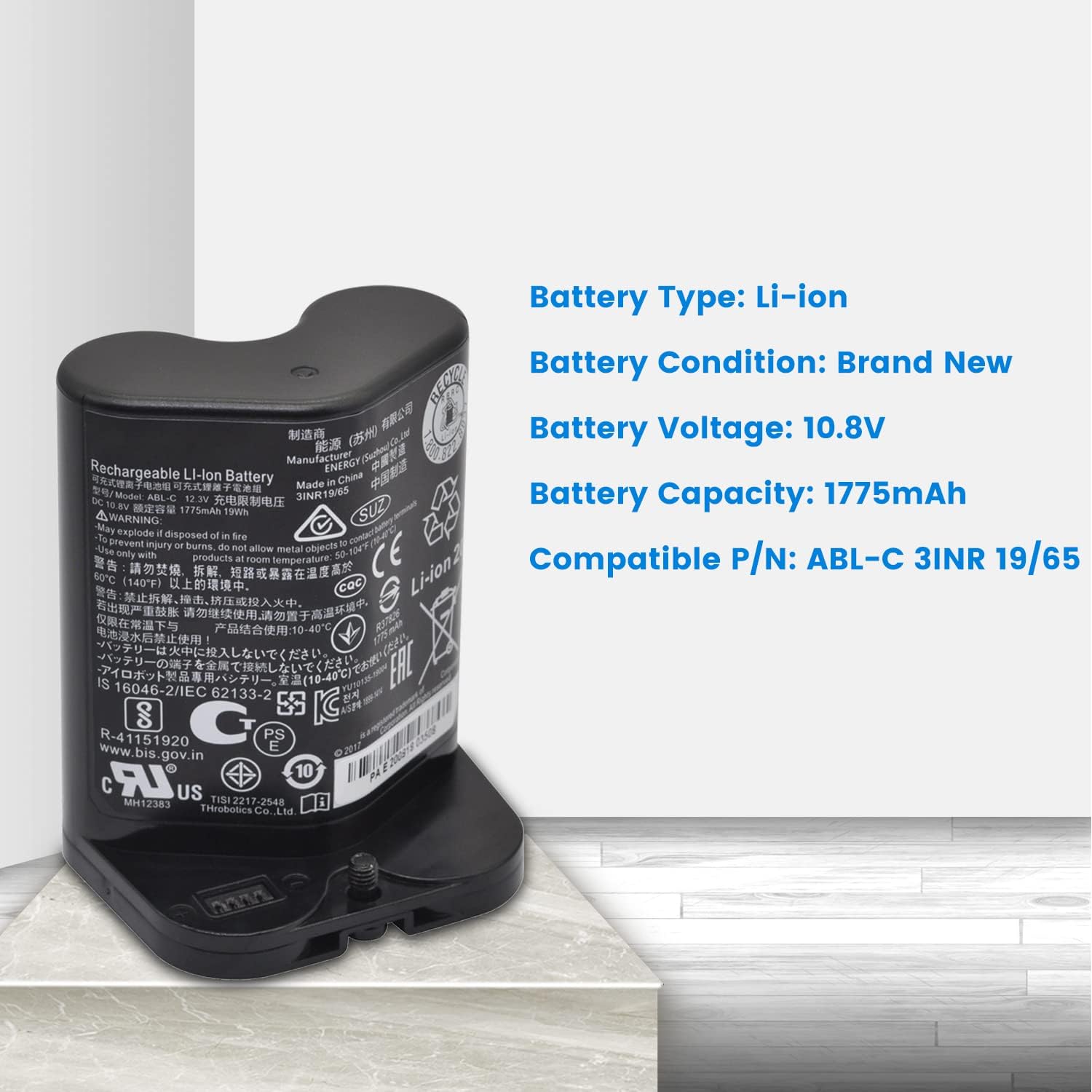 DGFTB ABL-C Vacuum Cleaner Li-Ion Battery for iRobot Braava Jet M6 6110 Series M611020 M612880 M612680 M614480 6100 Ultimate Robot Mop Part Number Series 3INR 19/65 10.8V 1775mAh/19Wh