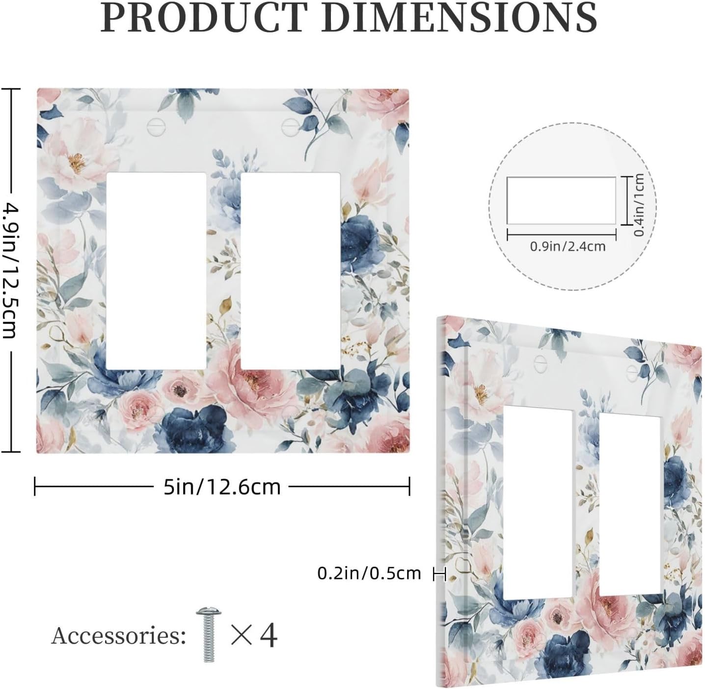Elegant Watercolor Pink Blue Flowers Floral Outlet Covers Light Switch Cover Plate 2 Gang Double Rocker Wall Plates Decorative Switch Plates Plug Cover Electrical GFCI Receptacle for Home 4.9 X 5 IN