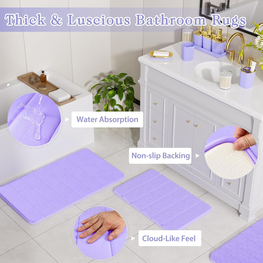 Bathroom Sets with Shower Curtain and Rugs, 27PC Bathroom Accessory Set, Purple Bathroom Set, Purple and Gold Bathroom Accessories Set with Trash Can, Toilet Brush and Soap Dispensers