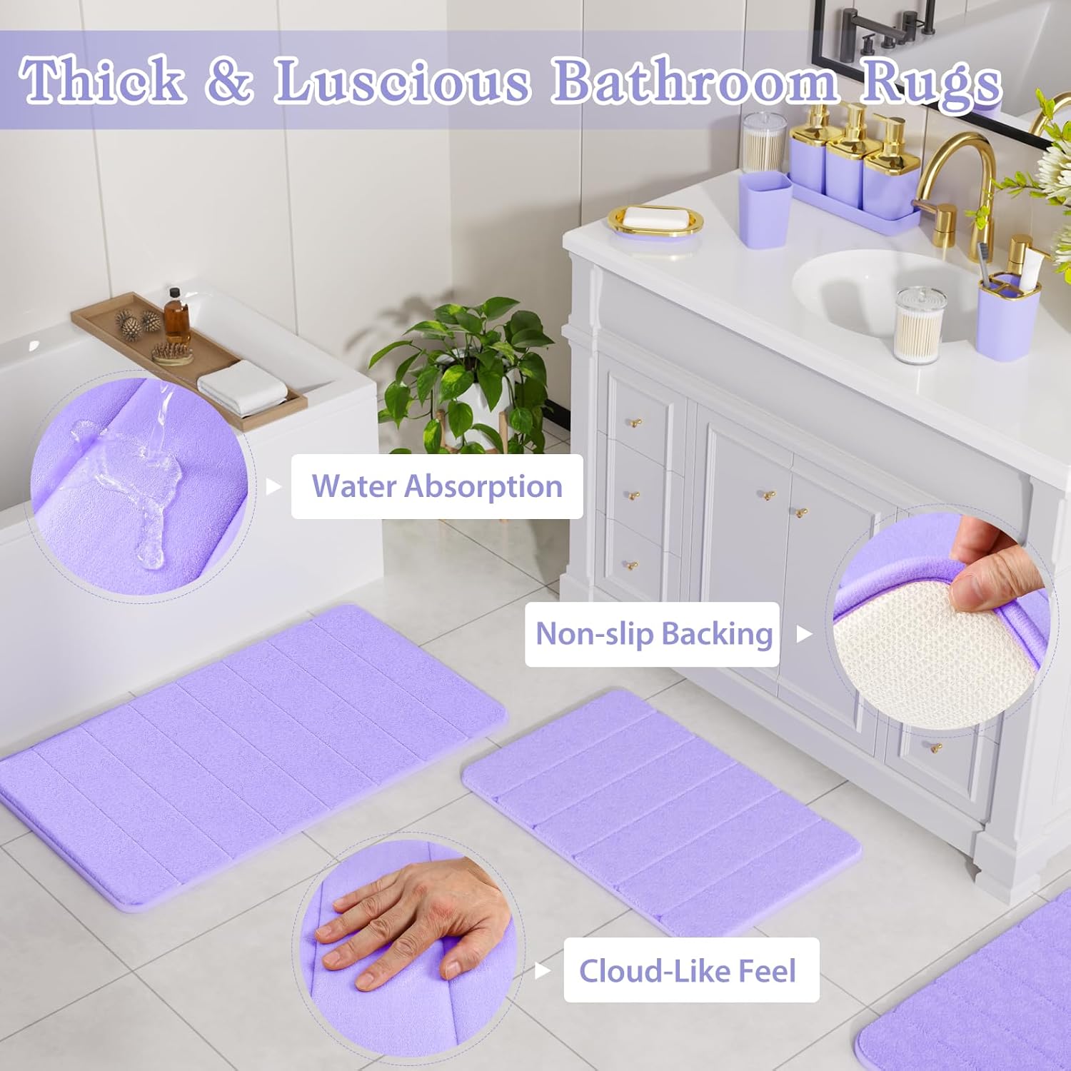 Bathroom Sets with Shower Curtain and Rugs, 27PC Bathroom Accessory Set, Purple Bathroom Set, Purple and Gold Bathroom Accessories Set with Trash Can, Toilet Brush and Soap Dispensers