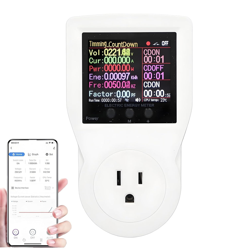WiFi Smart Plug with Energy Monitoring Electricity Usage Monitor with LCD Display Smart Metering Socket for Home Appliances AC85‑265V US Plug 16A Maximum Current 3680W