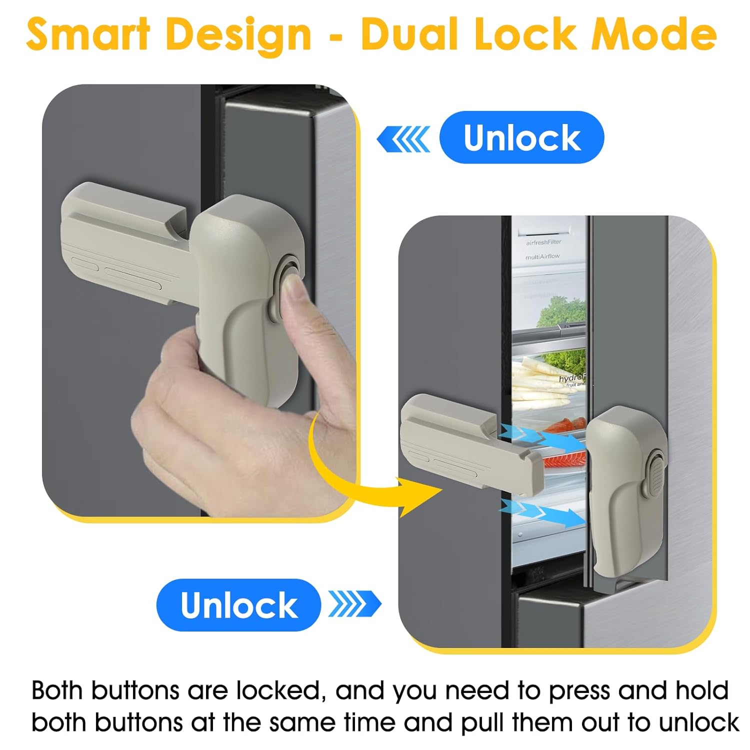 Fridge Lock for Kids - Refrigerator Lock & Freezer Lock, 2-Pack Dual Mode, Child Proof, 2 Extra Adhesive Fridge Child Lock to Keep Fridge/Freezer Door Closed - Keep Toddlers & Pets Safe(Gray)