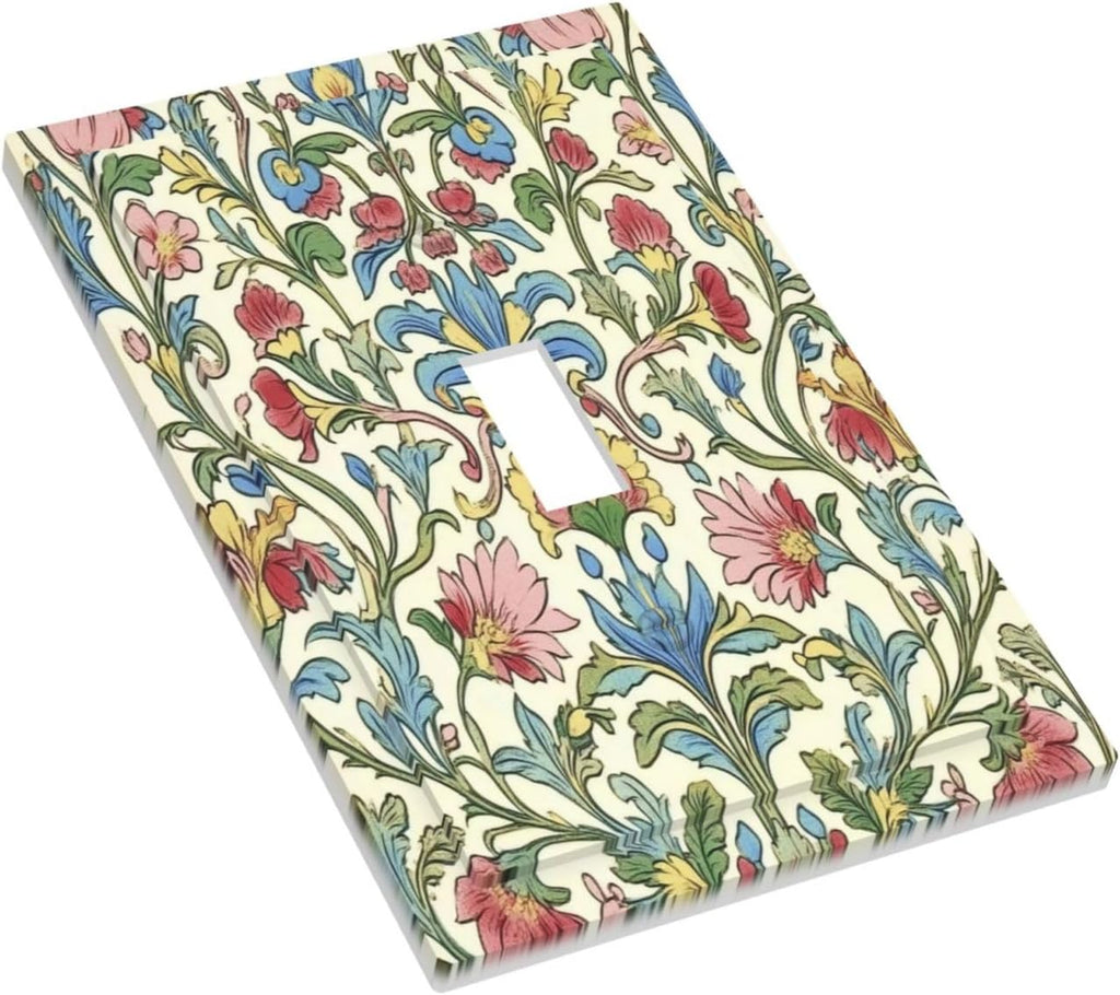 Decorative Light Switch Cover Boho Red Floral Morris Plant Leaves 1 Gang Single Toggle Device Electrical Faceplate Switchplates Decorator Outlet Wall Plate For Farmhouse Cabin Decor