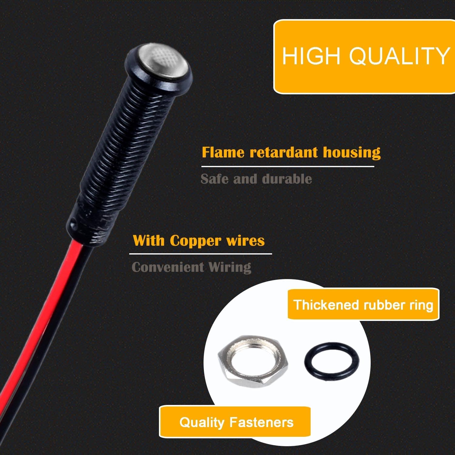 5pcs 6mm LED Indicator Light Plastic Black Signal Dot Lamp 110-220VAC 1/4" Mounting Hole Size with 15cm/5.9in. Wire (White LED)