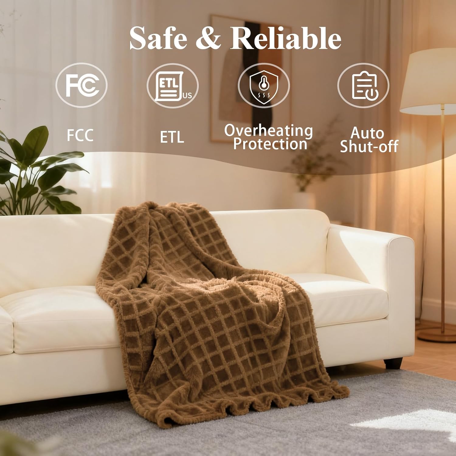 Heated Blanket Electric,Waffle Heating Blanket with 12 Heat Levels, Fast Heating Blanket with 1-12 Timer Settings, Overheat Protection with ETL & FCC for Home Office Sofa-50"x60"