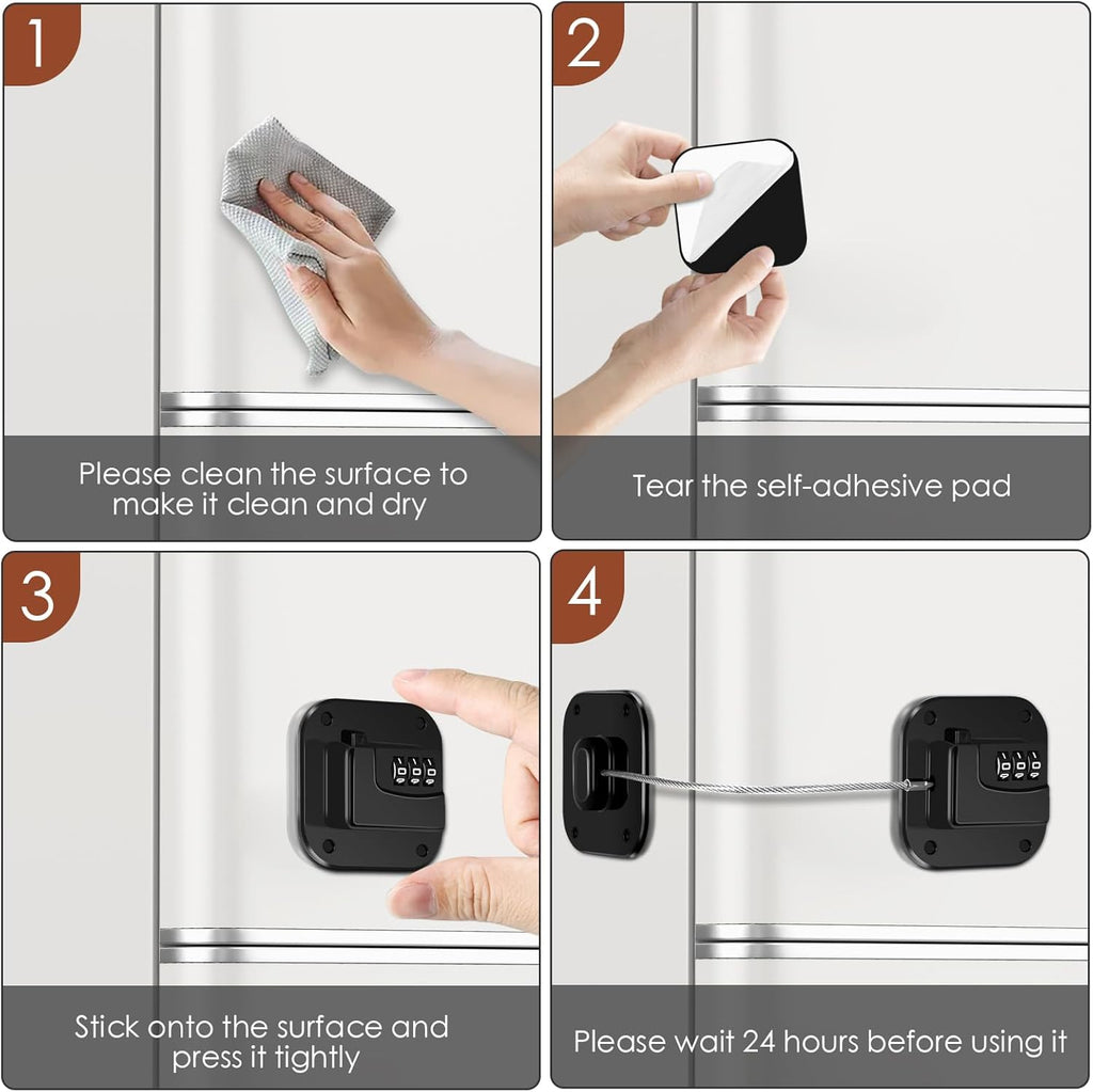 Refrigerator Lock, Combination Lock for Refrigerator Cabinets, Drawers, Heavy Duty Fridge Lock, Easy Install No Keys Needed (Black-2Pack)
