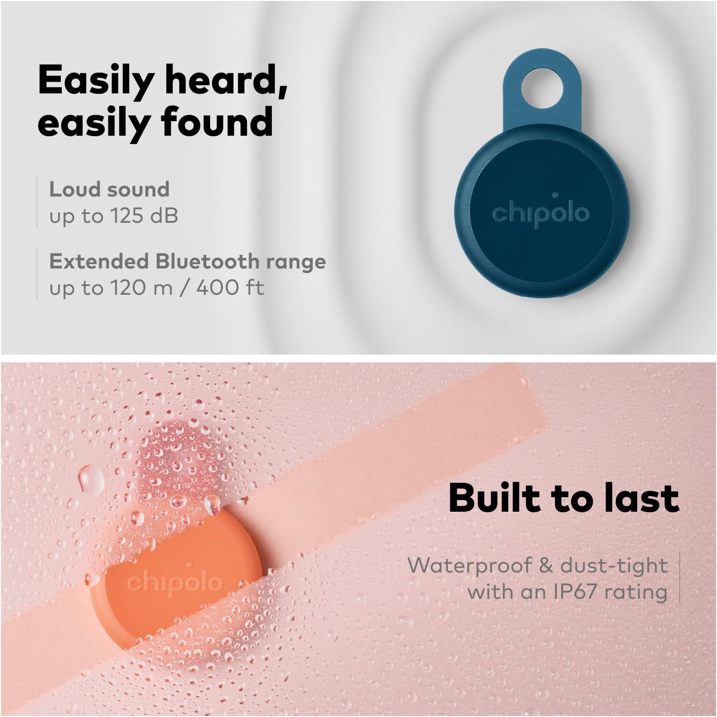 Chipolo LOOP - Rechargeable Bluetooth Tracker for Key and Pocket Location, Compatible with Apple or Google, Call Your Phone & Out of Range Alerts for Android (Navy)