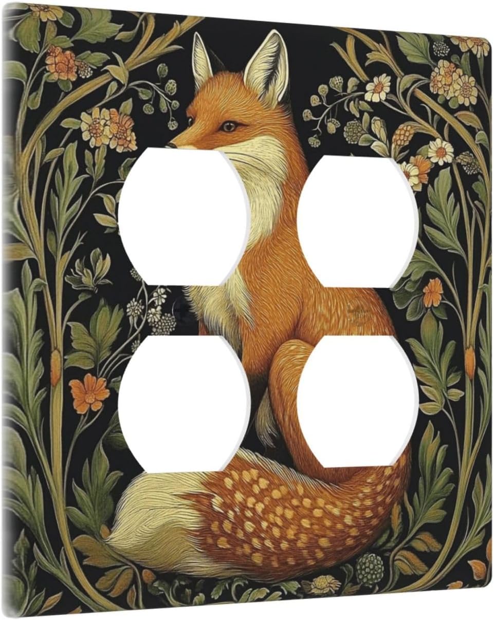 Fox Morris Plants Flowers Vine Colorful Floral Outlet Covers 2 Gang Double Duplex Decorative Light Switch Covers Electrical Wallplates Socket Faceplate For Bed Room Living Room Decor