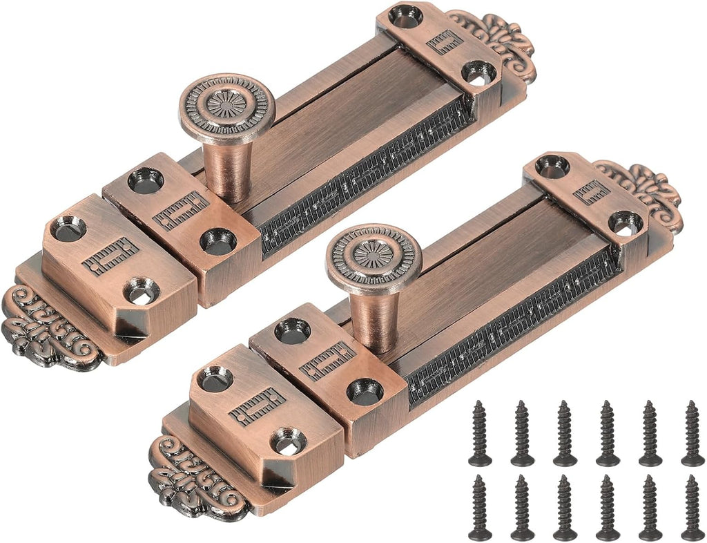 PATIKIL Barrel Bolt Latch, 2 Pack 4 Inch Slide Door Locks Zinc Alloy Gate Door Catch Bolt Latch for Bathroom Bedroom Barn Warehouse, Red Bronze
