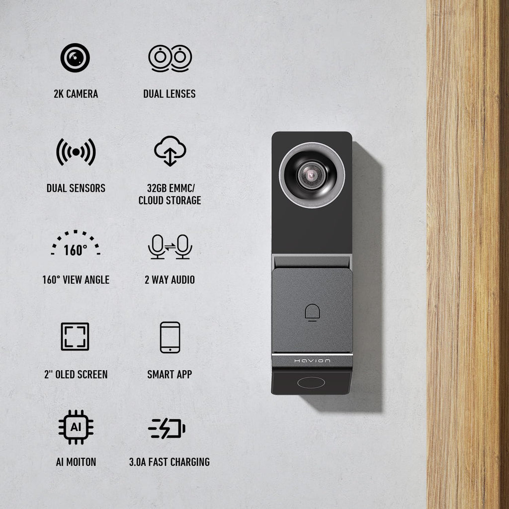Wireless Video Doorbell w/ Smart Lock Set - Incl. Chime, Dual Cameras, 5MP 3K QHD, 2'' Screen & 32GB eMMC, Motion Detection & Real-time Alert, 2-way Audio, Door Bell and Keyless Entry Front Door Lock