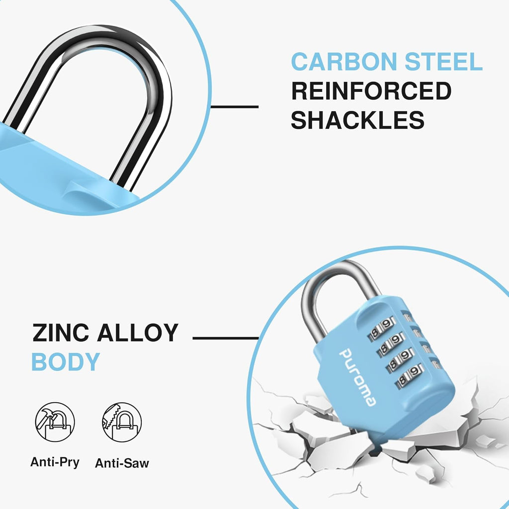 Puroma 2 Pack Combination Lock for Locker 4 Digit Outdoor Waterproof Padlock for School, Gym, Sports, Fence, Toolbox, Gate, Case, Outdoor, Hasp Storage, Cabinets (Sky Blue)