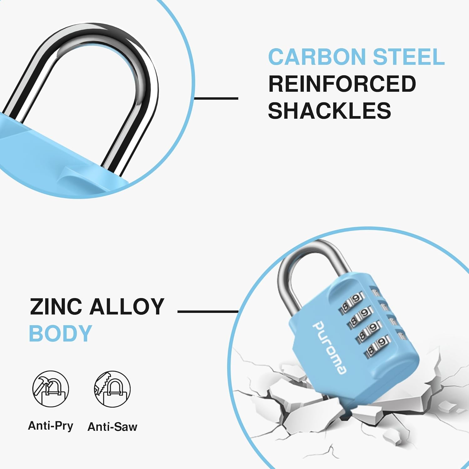 Puroma 2 Pack Combination Lock for Locker 4 Digit Outdoor Waterproof Padlock for School, Gym, Sports, Fence, Toolbox, Gate, Case, Outdoor, Hasp Storage, Cabinets (Sky Blue)