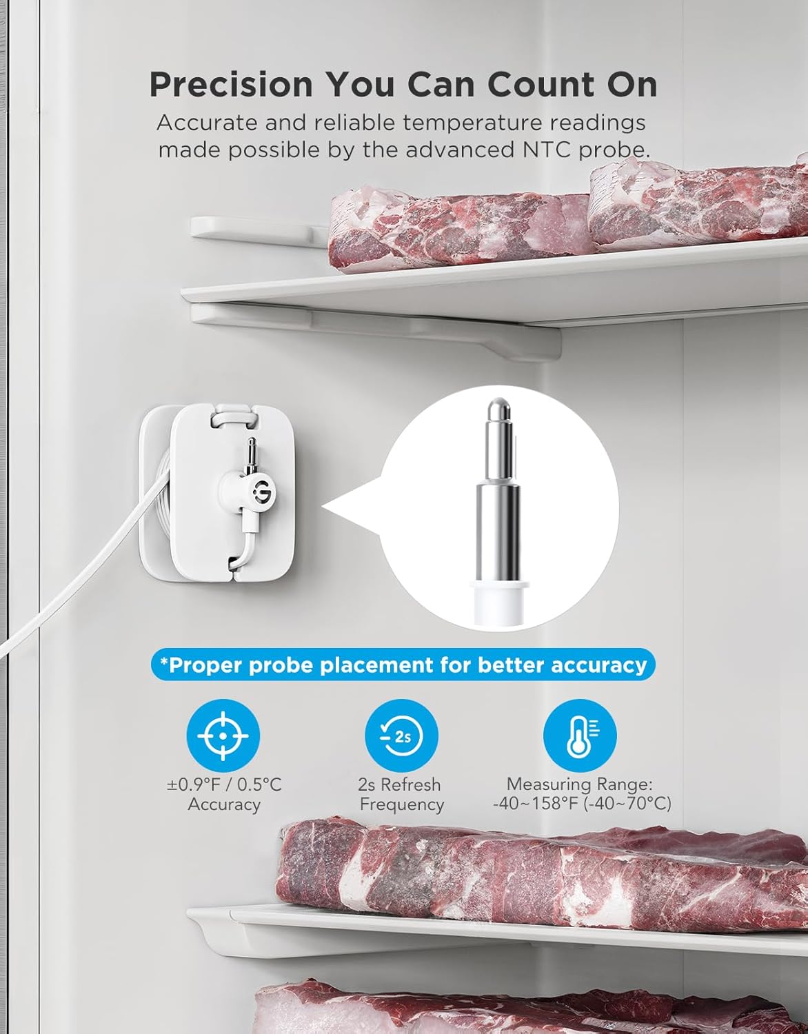 GoveeLife WiFi Refrigerator Thermometer with Alarm, Wireless Digital Freezer Temperature Gauge with App Control, 2 Years Free Data Export, for Home Kitchen Fridge Hot Tub(Only Support 2.4G Wi-Fi)