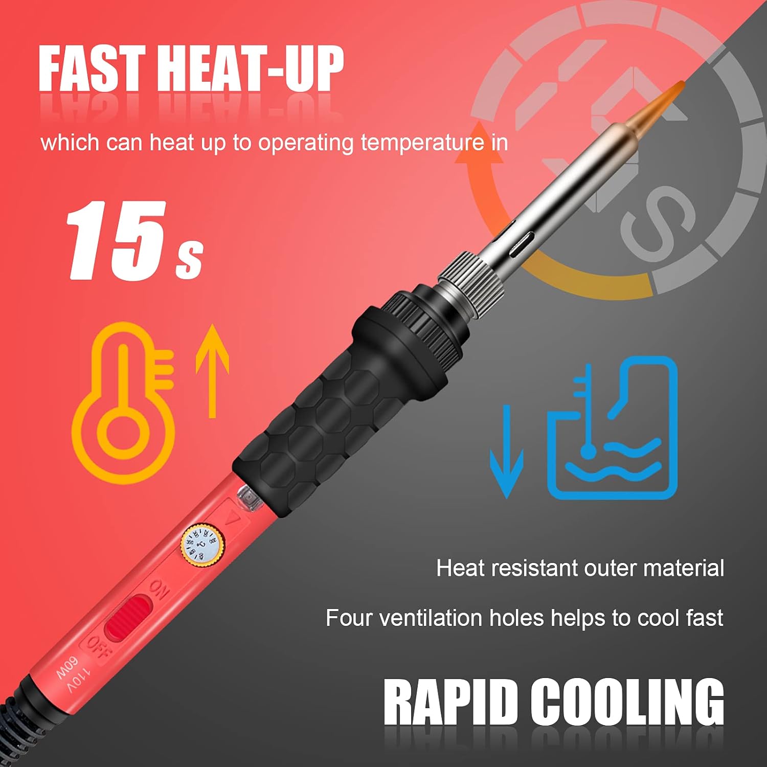 Soldering Kit, 60W Soldering Iron, 110V Welding Kit with Ceramic Heater, Portable Solder Irons with 5pcs Extra Tips, Stand, Solder Tube, Sponge, for Electronic Repair