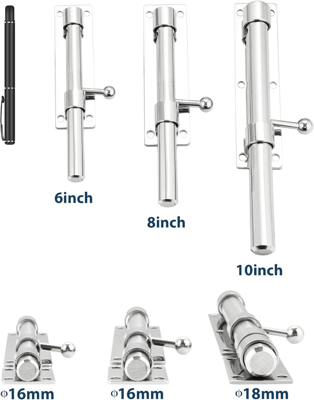 Alise 6 inch Barrel Bolt Latch,Slide Bolt Latch,Heavy Duty Solid SUS304 Stainless Steel Slide Lock for Wooden Fence,Barn Door,Interior or Outdoor Door Chrome MS8000