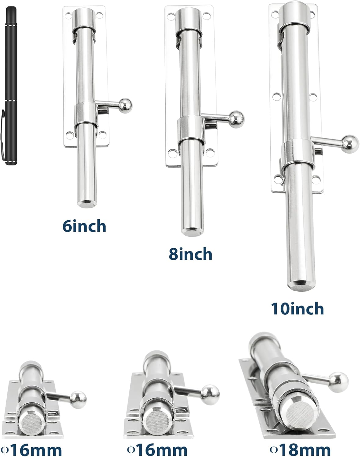 Alise 6 inch Barrel Bolt Latch,Slide Bolt Latch,Heavy Duty Solid SUS304 Stainless Steel Slide Lock for Wooden Fence,Barn Door,Interior or Outdoor Door Chrome MS8000