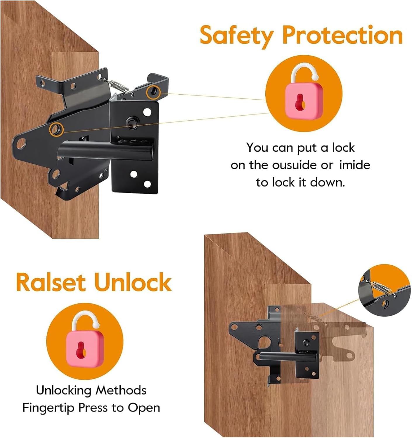 HOME MASTER HARDWARE Heavy Duty Self-Locking Gate Latch for Wooden Fence, Post Mount Automatic Gate Lock, Fence Gate Latch for Pool/Outdoor Garden/Vinyl, Black Finish