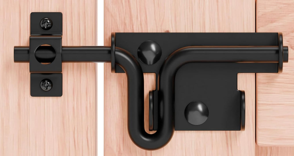 TRIPLE DEER Heavy Duty Sliding Bolt Gate Latch with Padlock Hole & Carriage Bolt, Slide Bolt Hardware for Wooden Fence/Yard Fence/Shed Door/Barn Door, Black, 1 Pack