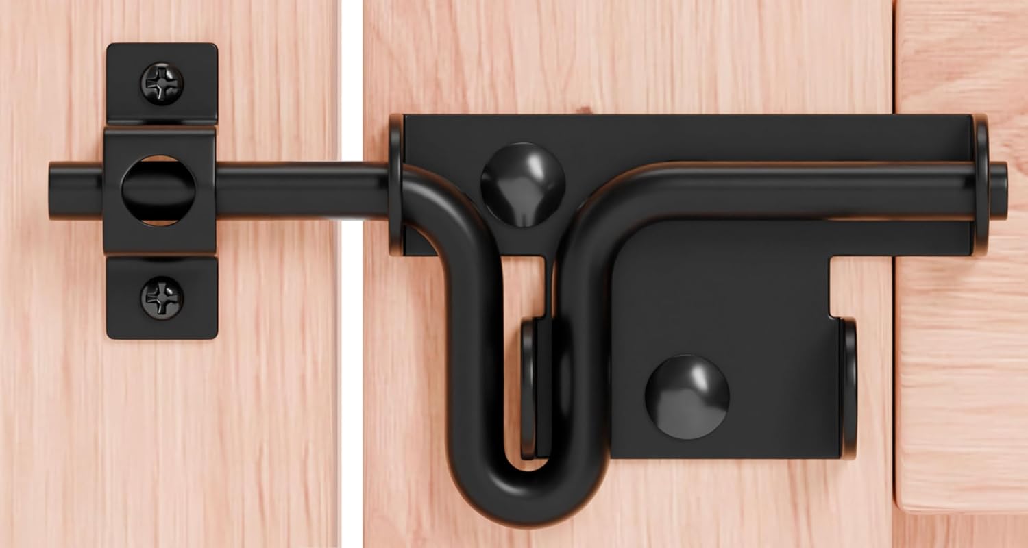 TRIPLE DEER Heavy Duty Sliding Bolt Gate Latch with Padlock Hole & Carriage Bolt, Slide Bolt Hardware for Wooden Fence/Yard Fence/Shed Door/Barn Door, Black, 1 Pack